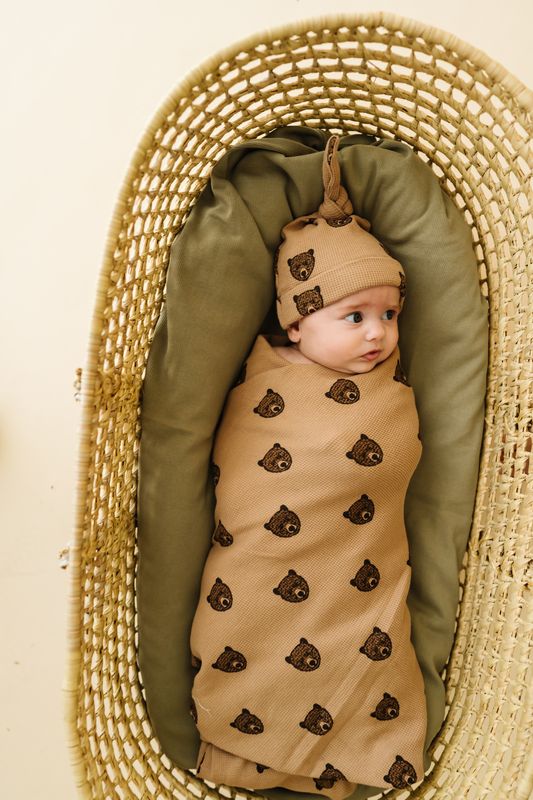 Organic Swaddle Blanket & Hat | Wild Bear