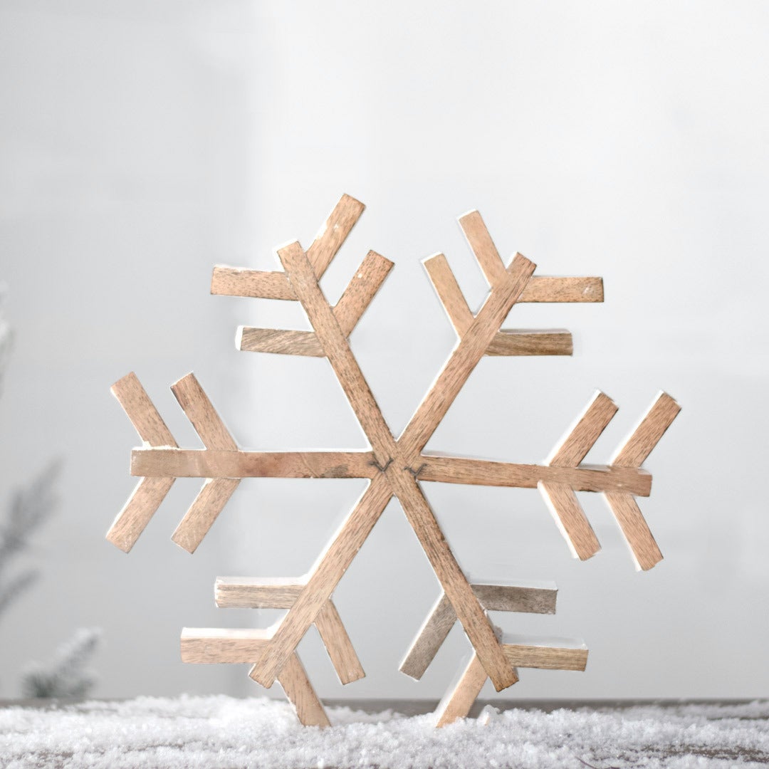 PDMAB22-002 9.06" Wooden Snowflake Table Decor