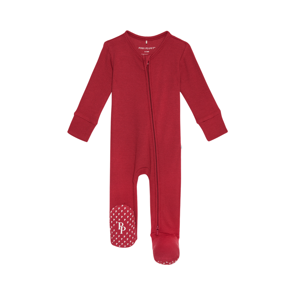 Posh Peannut Footie Zippered One Piece | Crimson Waffle