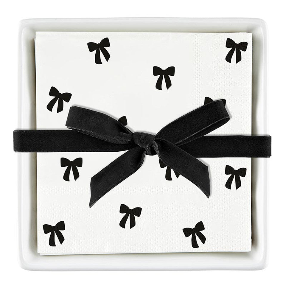Ceramic Napkin Tray | Black Bows
