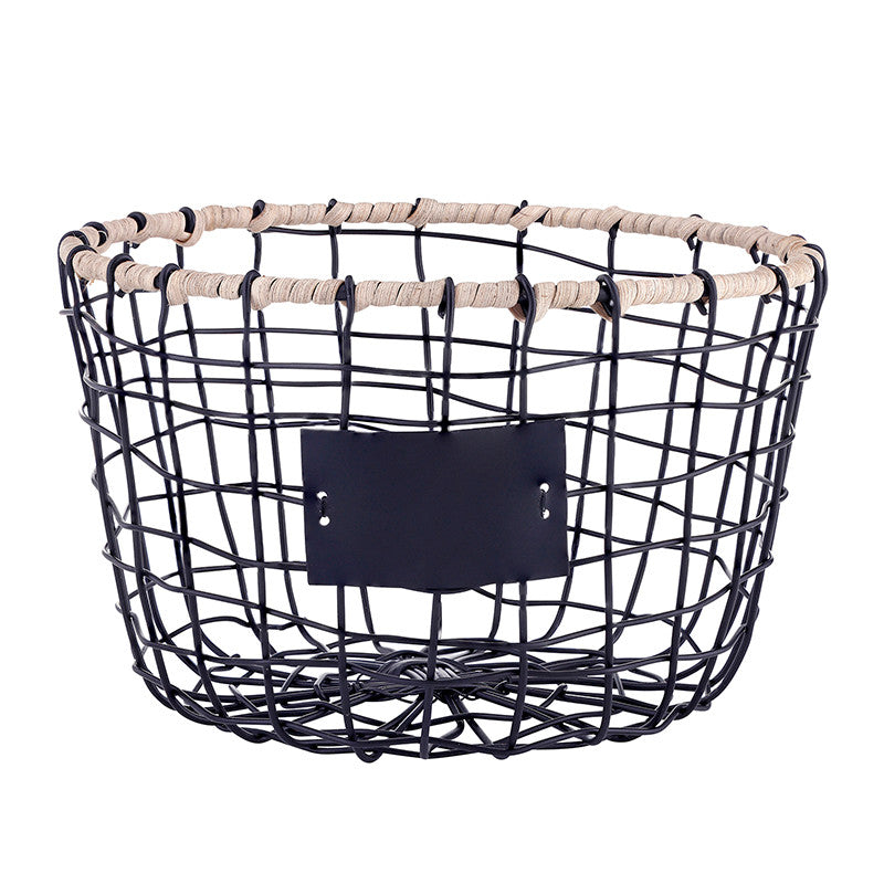 R7352 Black Wire Basket Wicker Rim