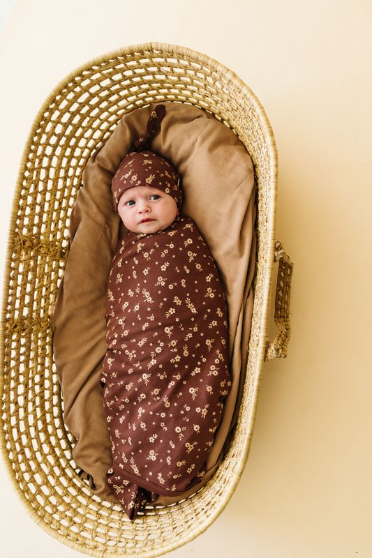 Organic Swaddle Blanket & Hat | Winter Bloom