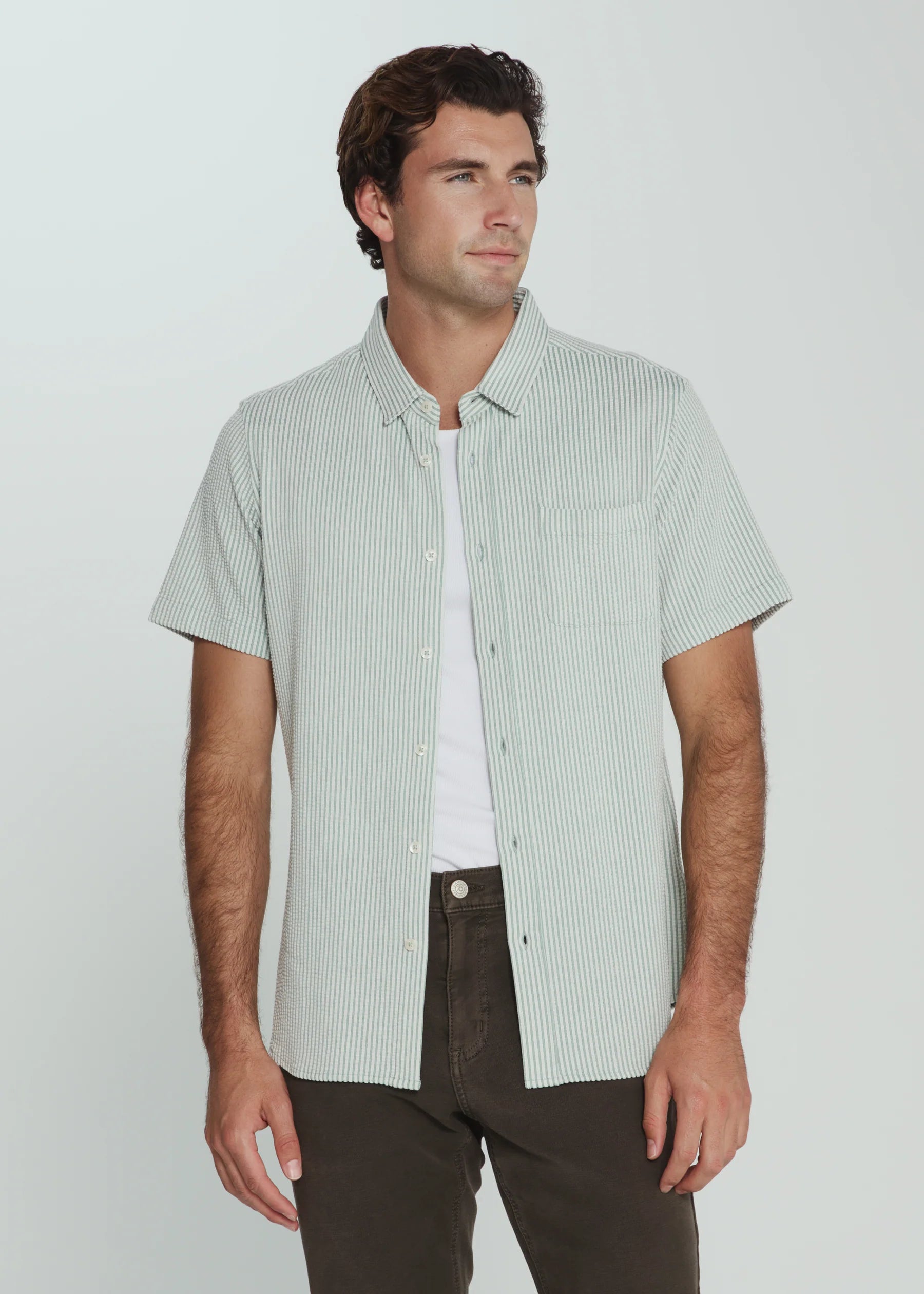 Keaton Seersucker Stretch Short Sleeve Shirt | Seafoam