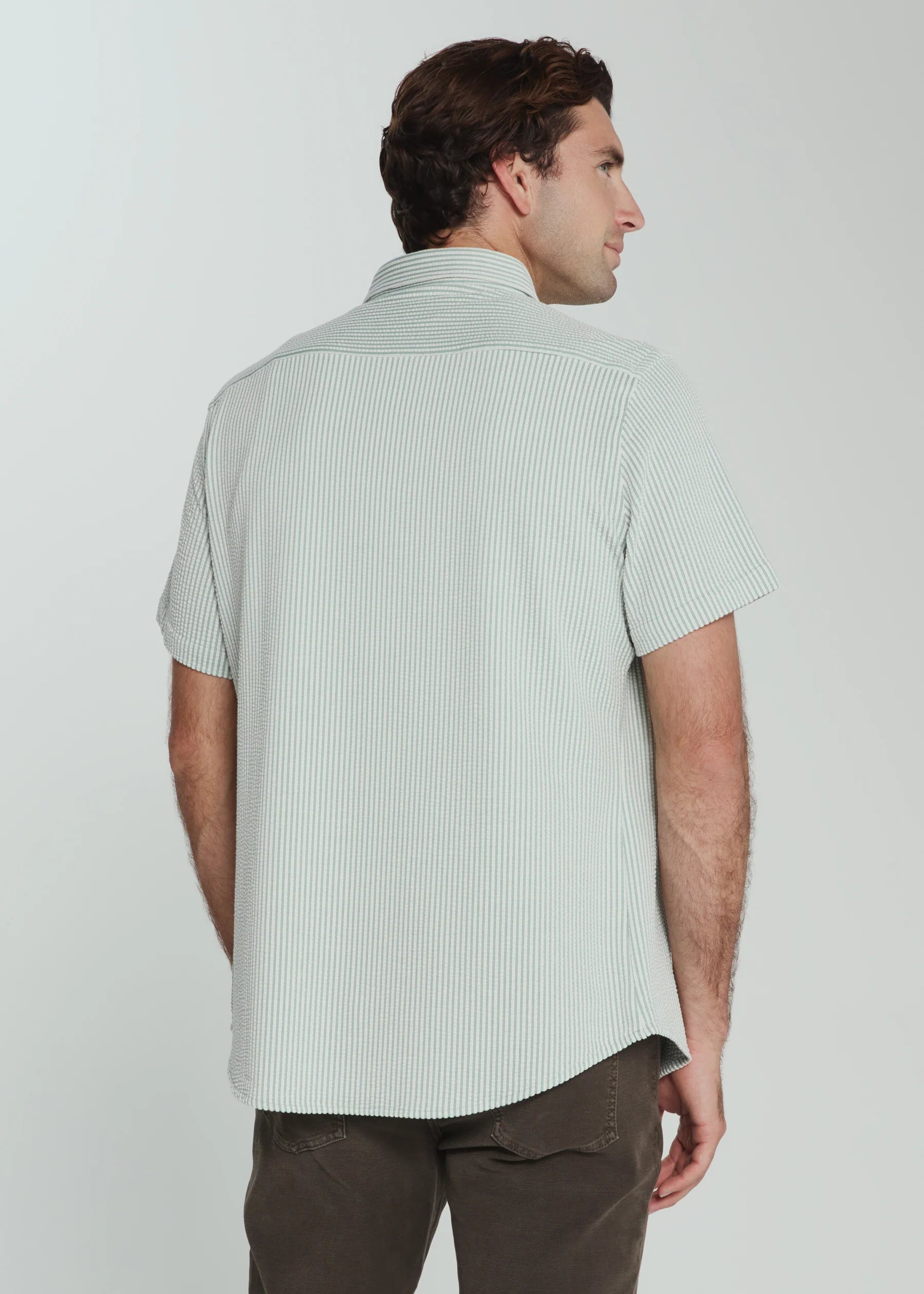 Keaton Seersucker Stretch Short Sleeve Shirt | Seafoam