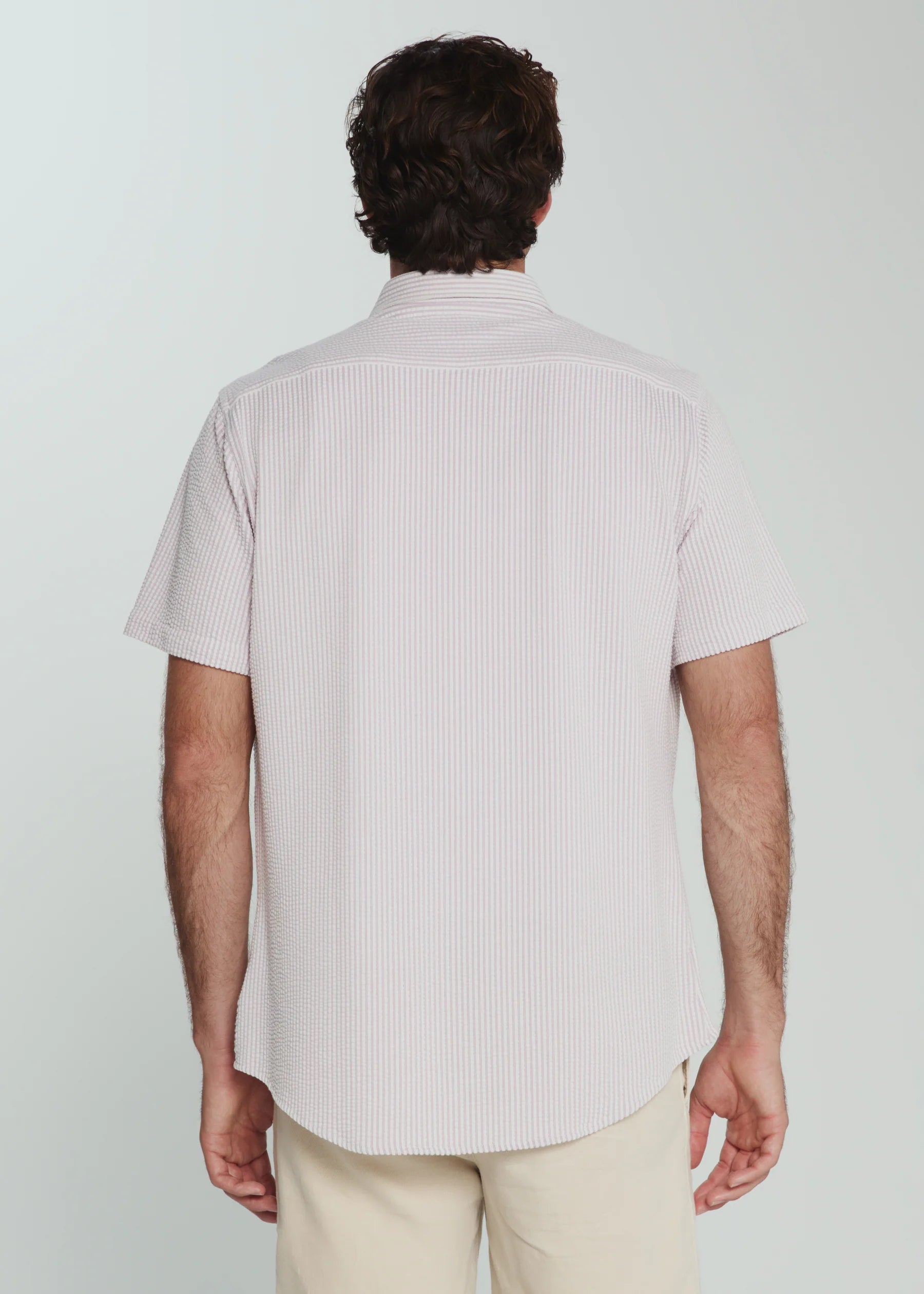 Keaton Seersucker Stretch Short Sleeve Shirt | Stone Rose