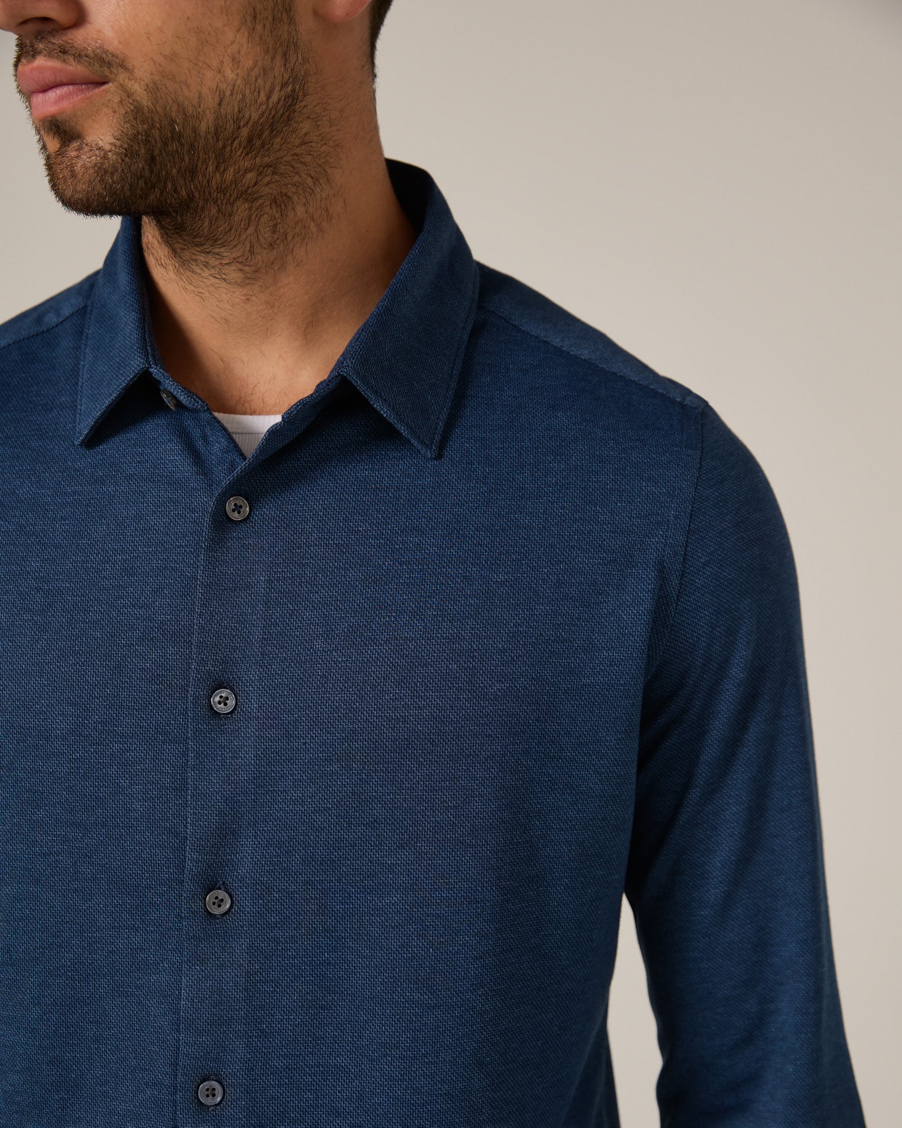 Bowery Textured Knit Long Sleeve Shirt | Navy