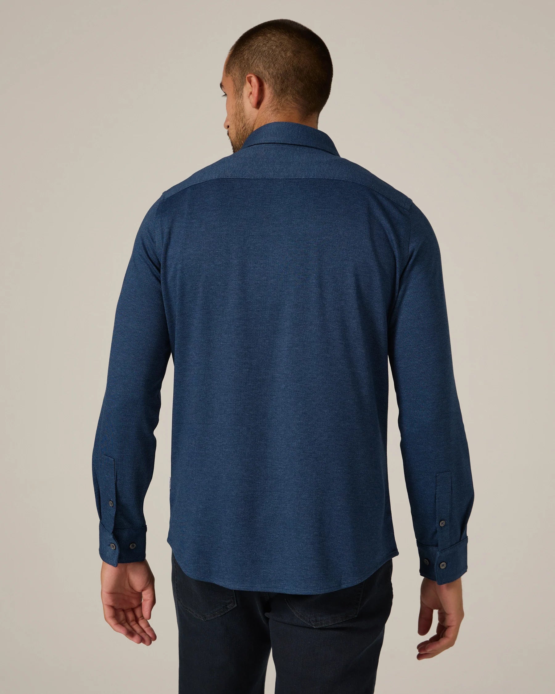 Bowery Textured Knit Long Sleeve Shirt | Navy