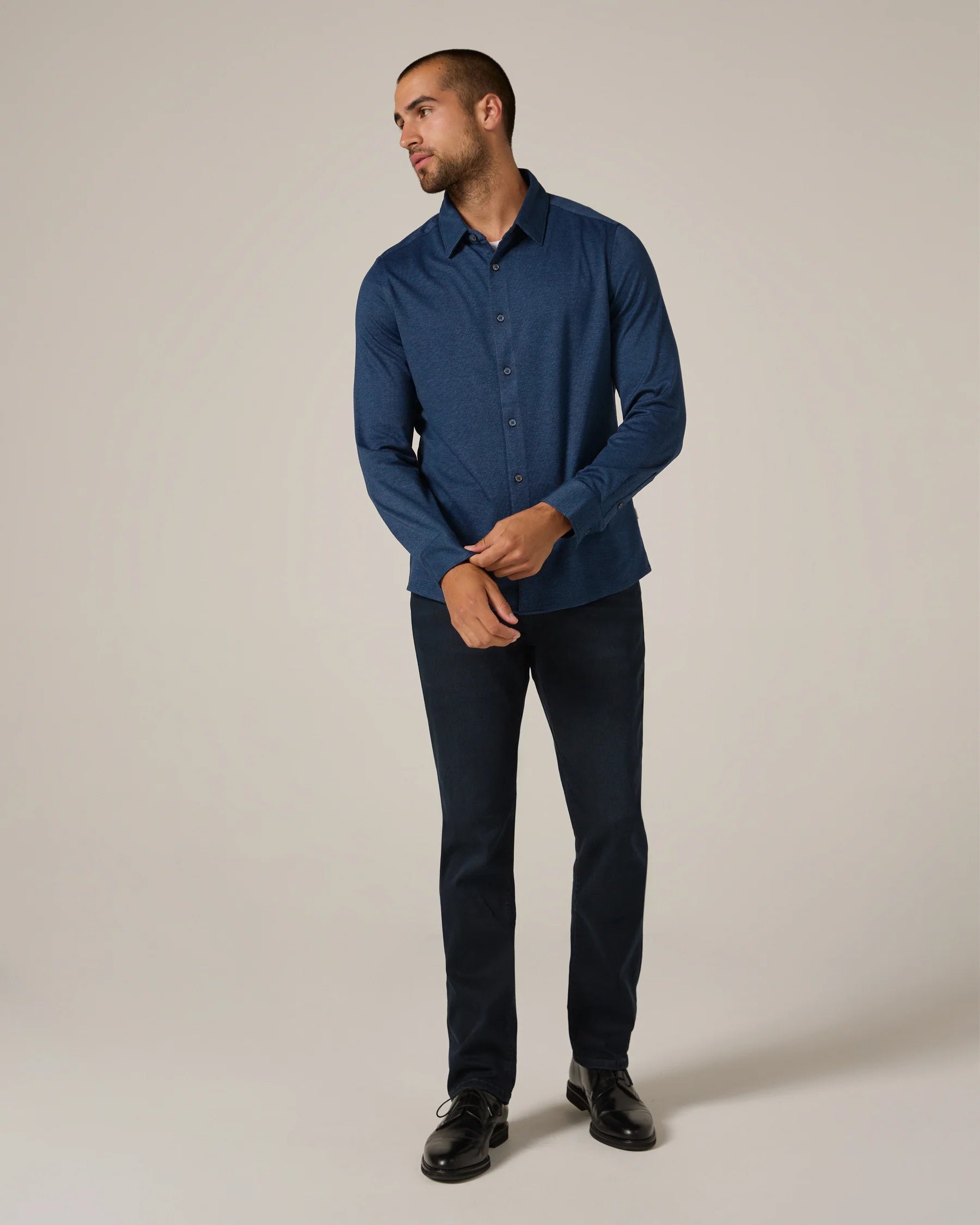Bowery Textured Knit Long Sleeve Shirt | Navy