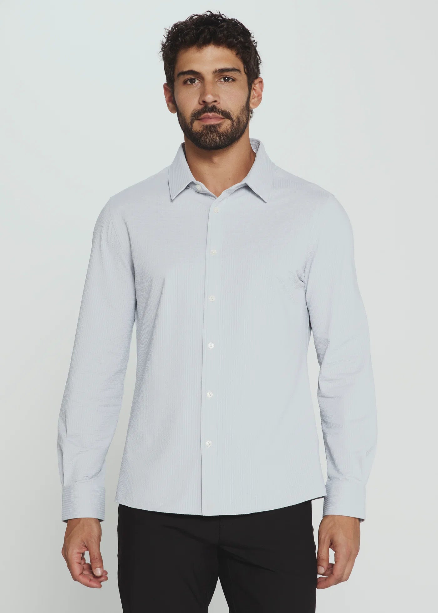 Ferris Seersucker Stretch Long Sleeve Shirt | Platinum