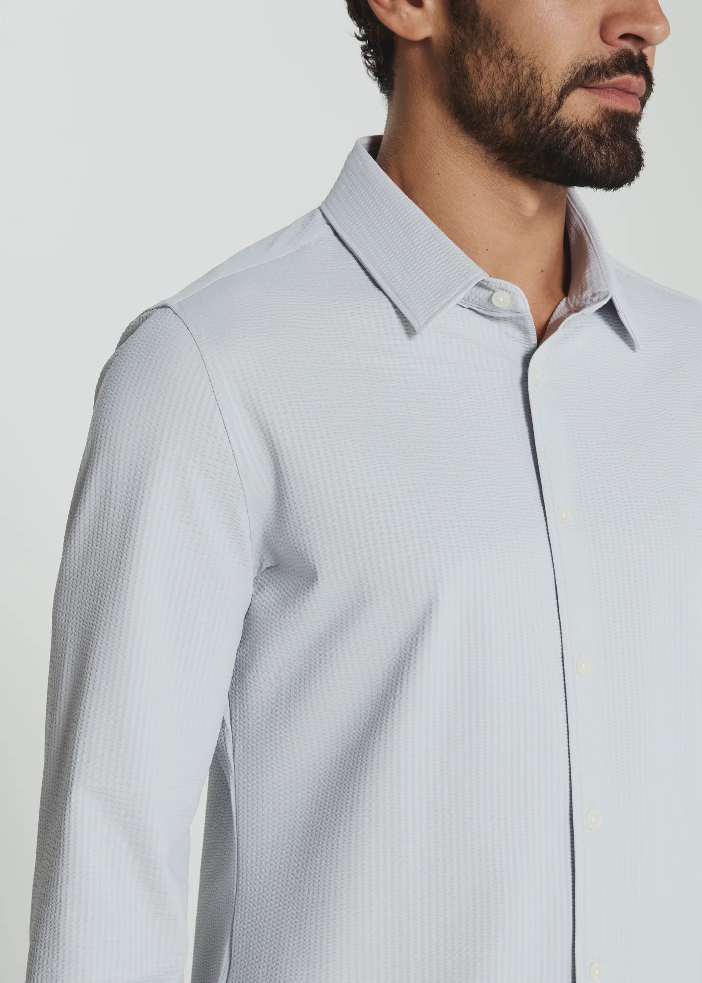Ferris Seersucker Stretch Long Sleeve Shirt | Platinum
