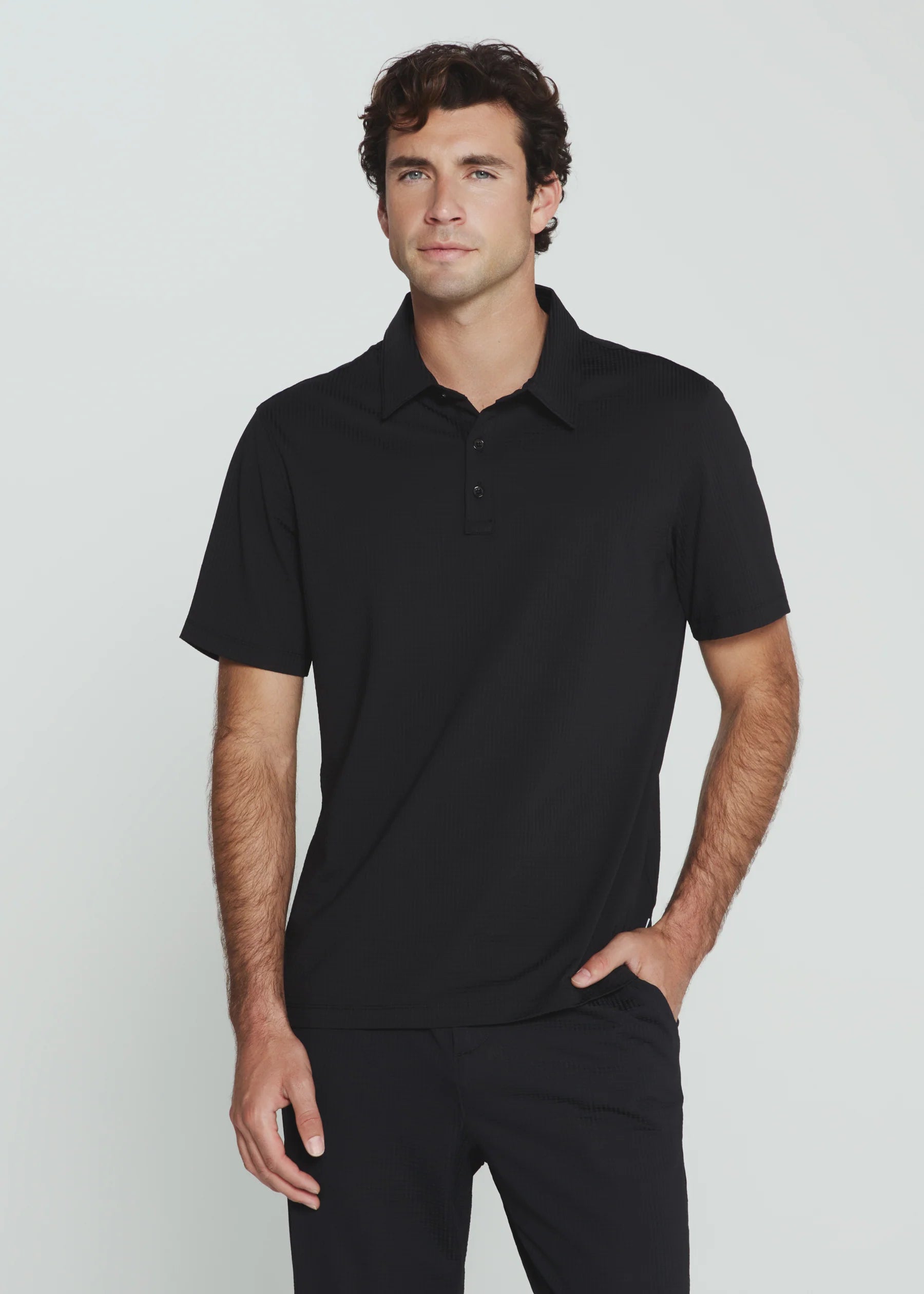Sutherland Seersucker Stretch Polo | Black