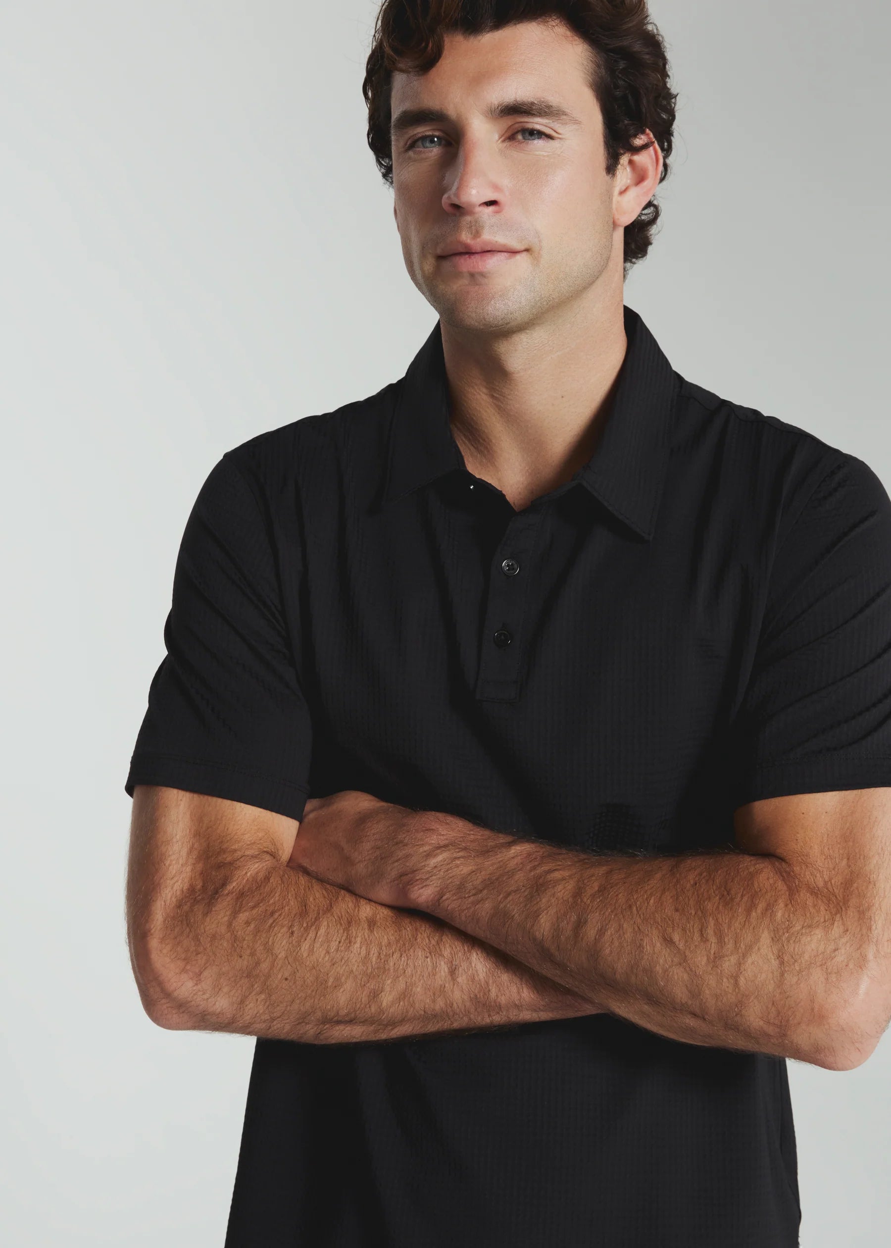 Sutherland Seersucker Stretch Polo | Black