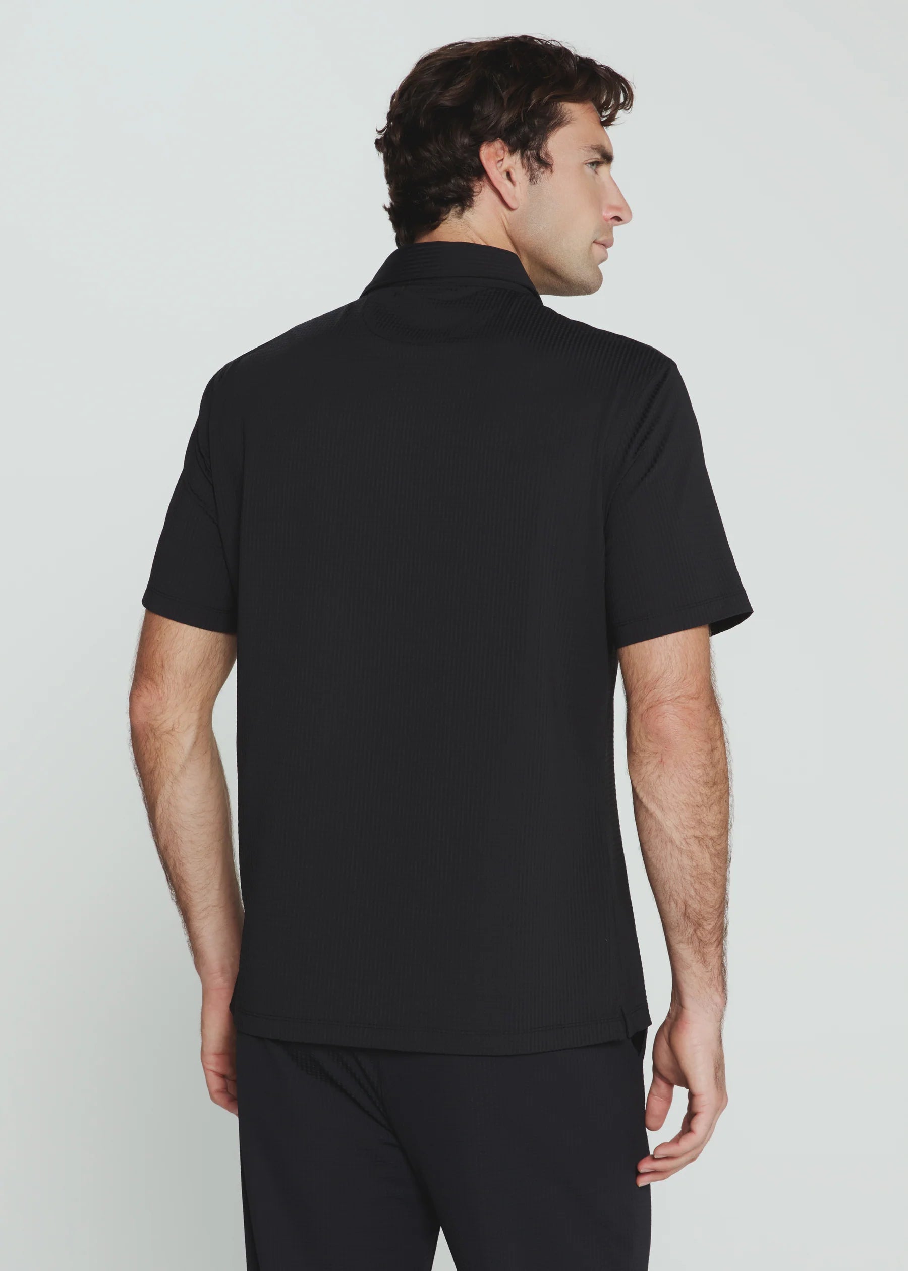 Sutherland Seersucker Stretch Polo | Black