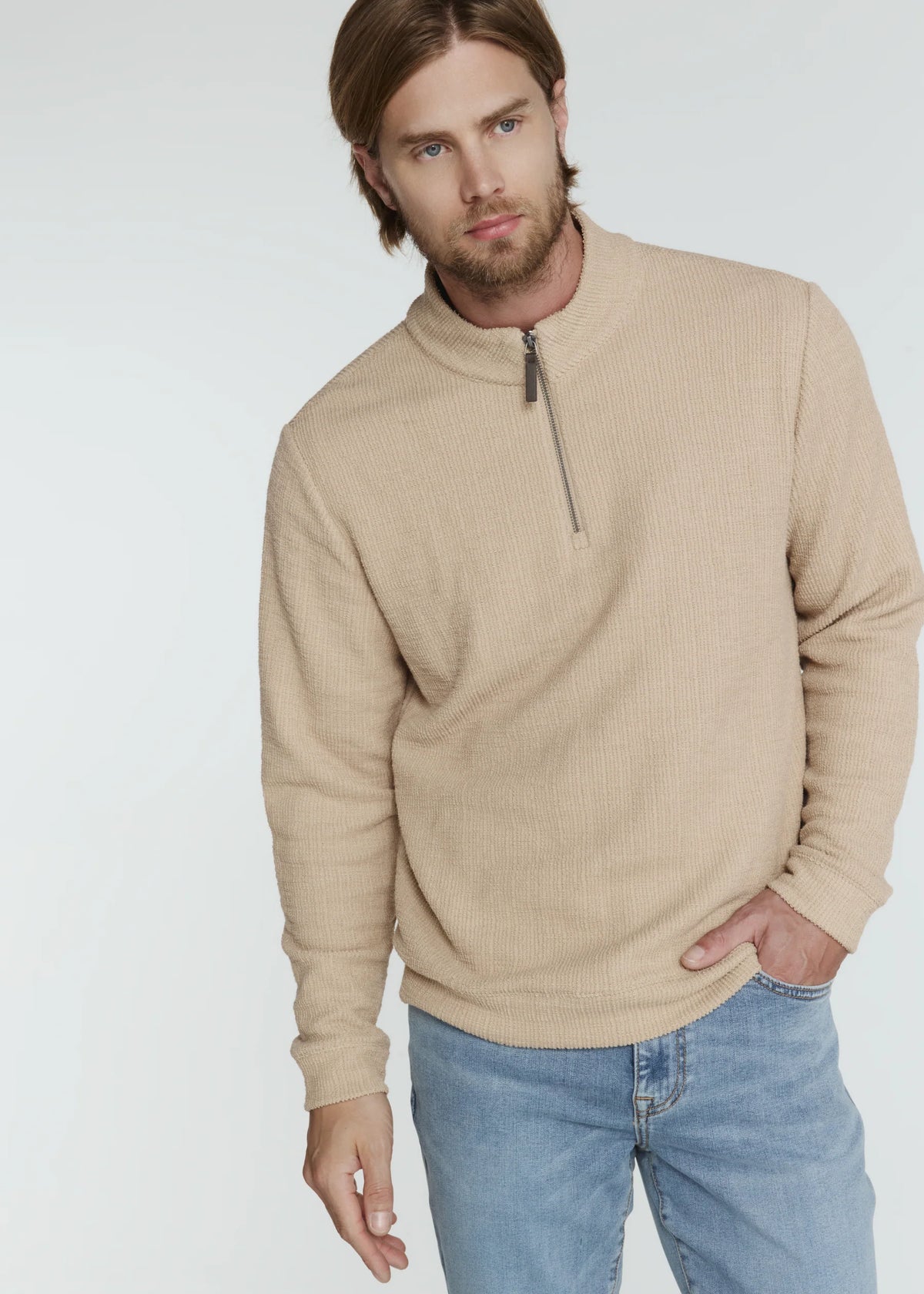 Monterey Textured Quarter Zip Pullover | Tan