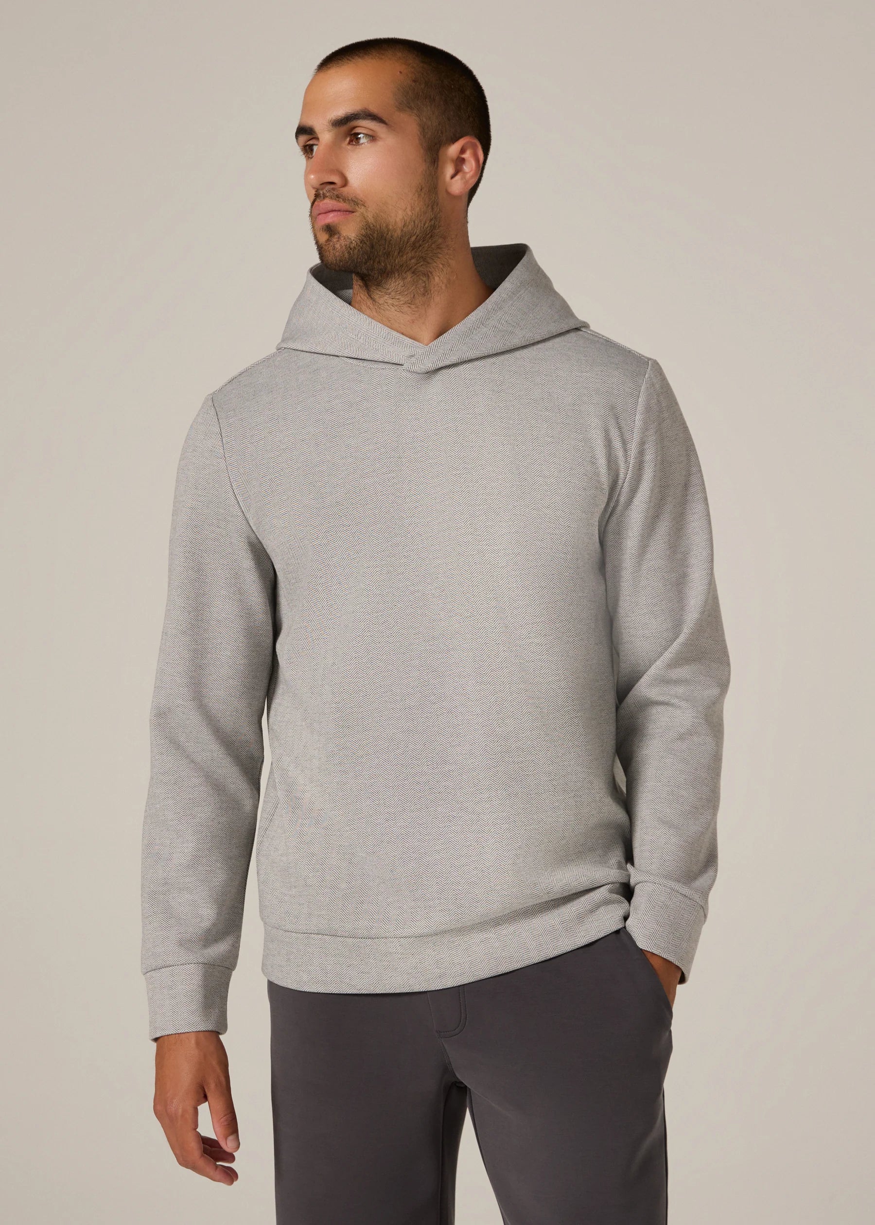 Roarke Herringbone Hoodie | Light Grey