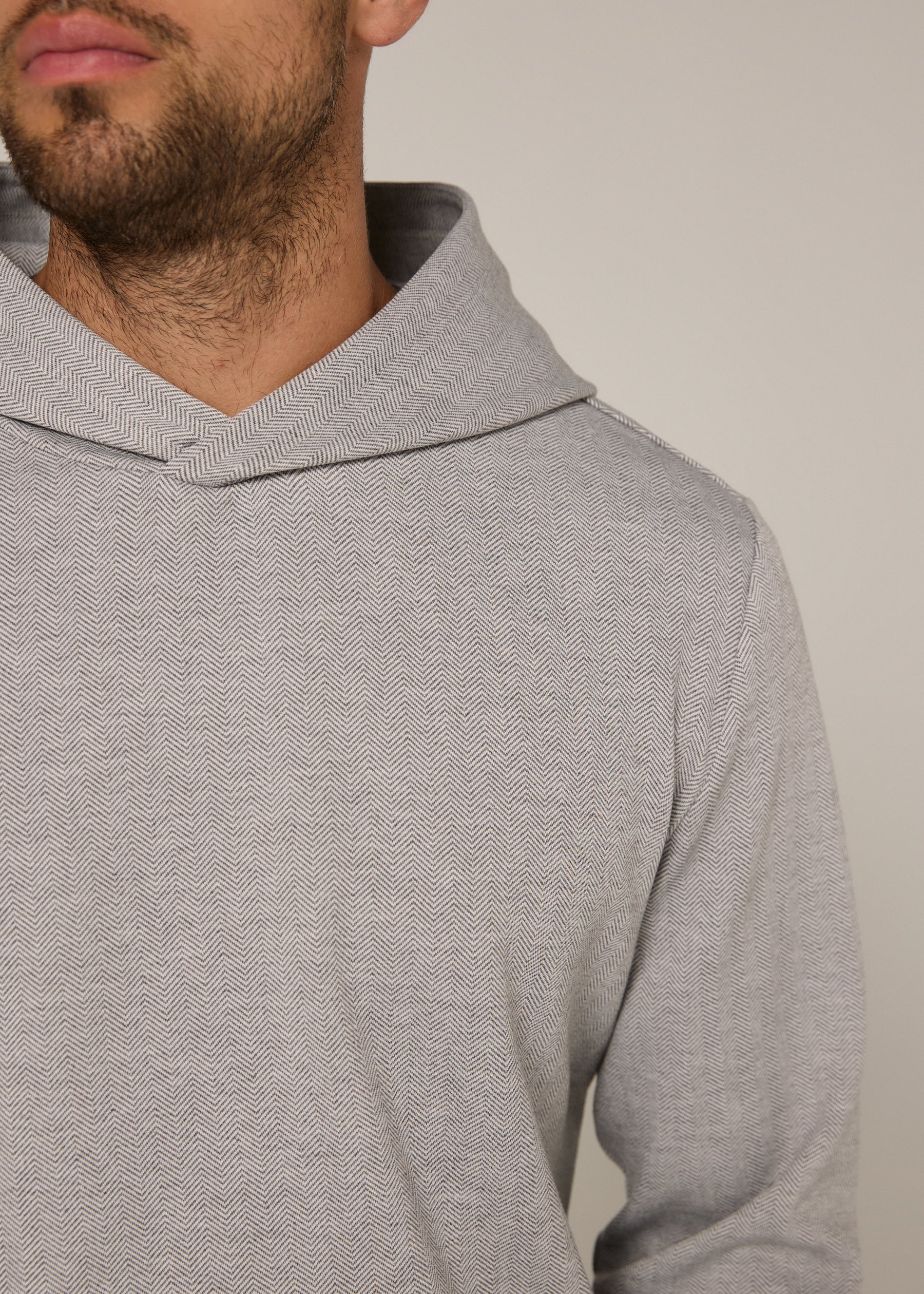 Roarke Herringbone Hoodie | Light Grey