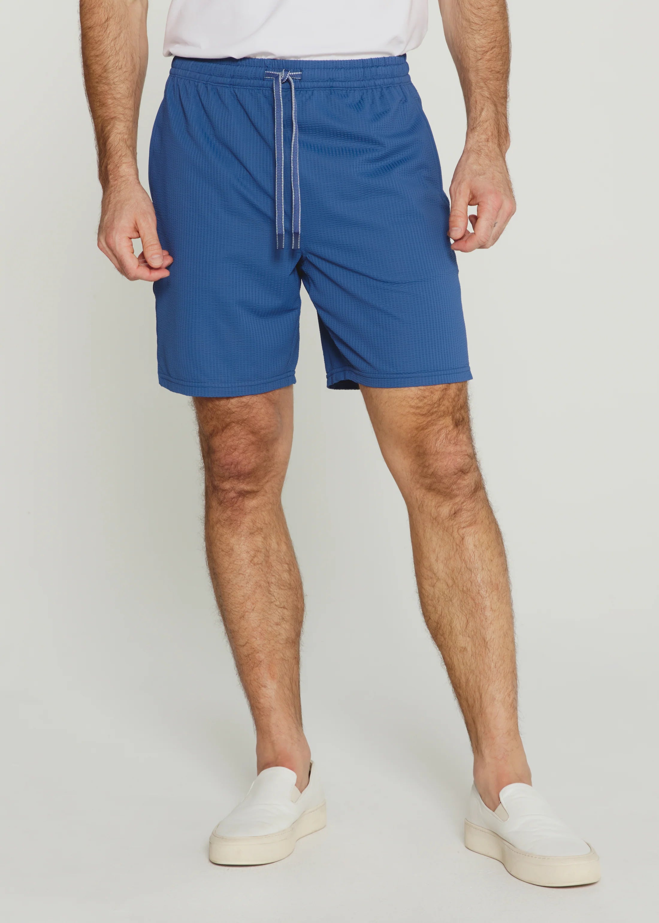 Sutherland Seersucker Stretch Swim Trunk | Island Blue