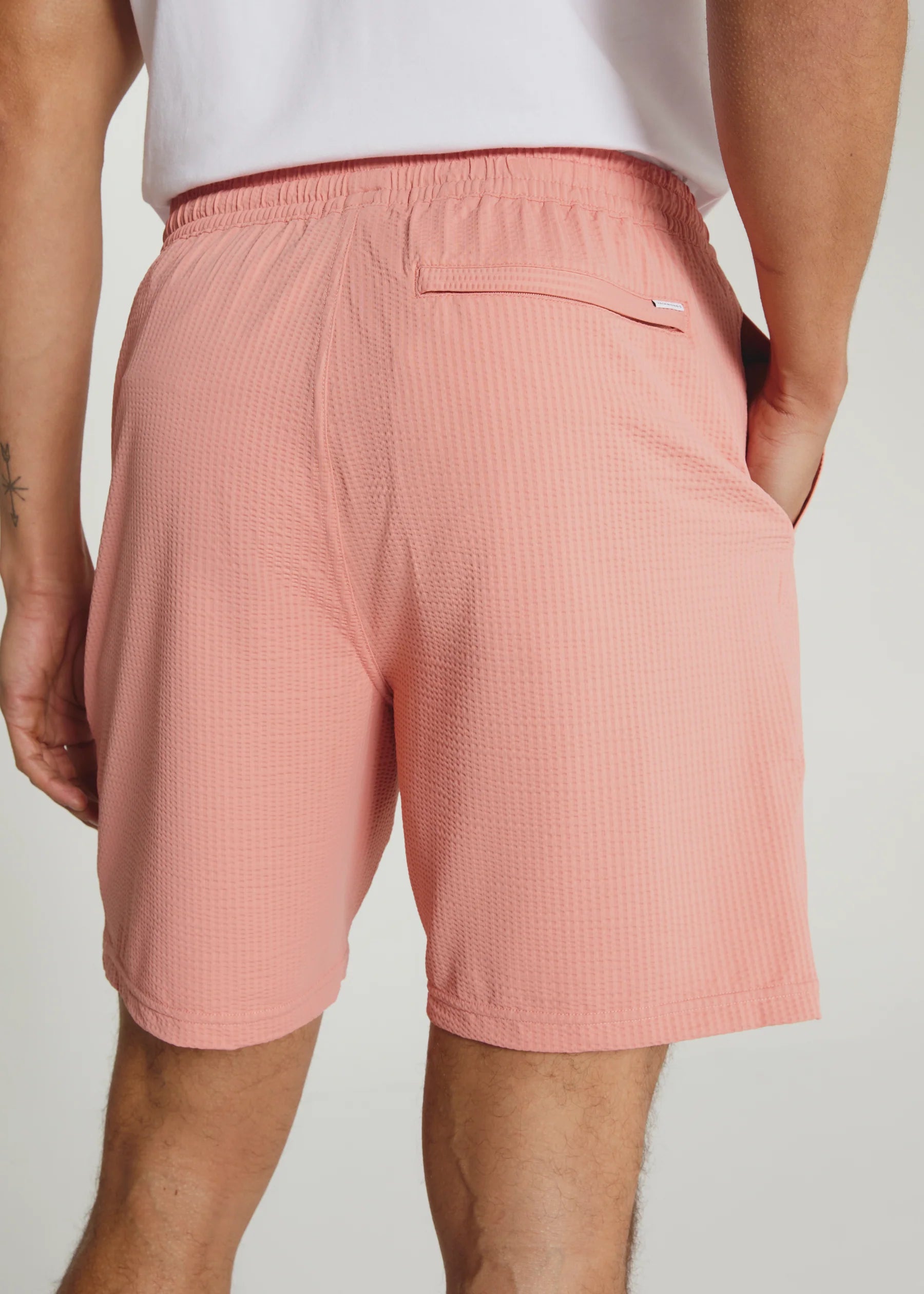 Sutherland Seersucker Stretch Swim Trunk | Poppy
