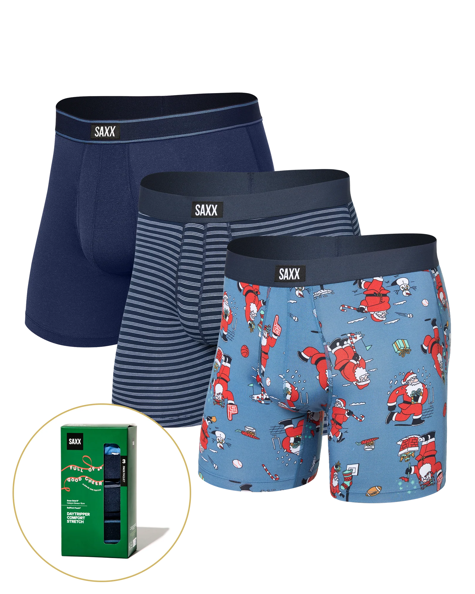 Daytripper Comfort Stretch Gift Box 3 Pack | Santathalon/Stripe/Navy