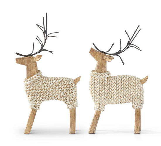 55346A Set of 2 Deer in Cream Sweaters