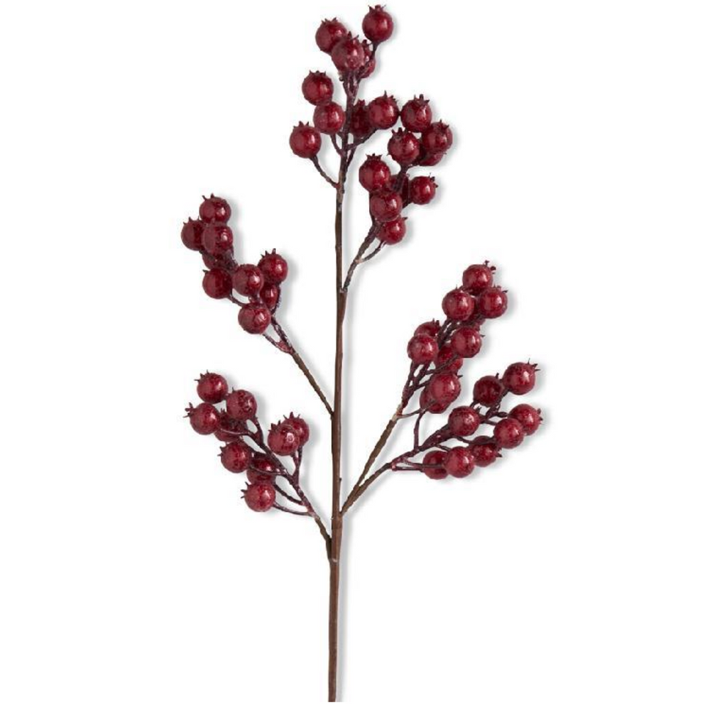 51108A-RD 27" Red Crackle Glitter Rosehip Stem