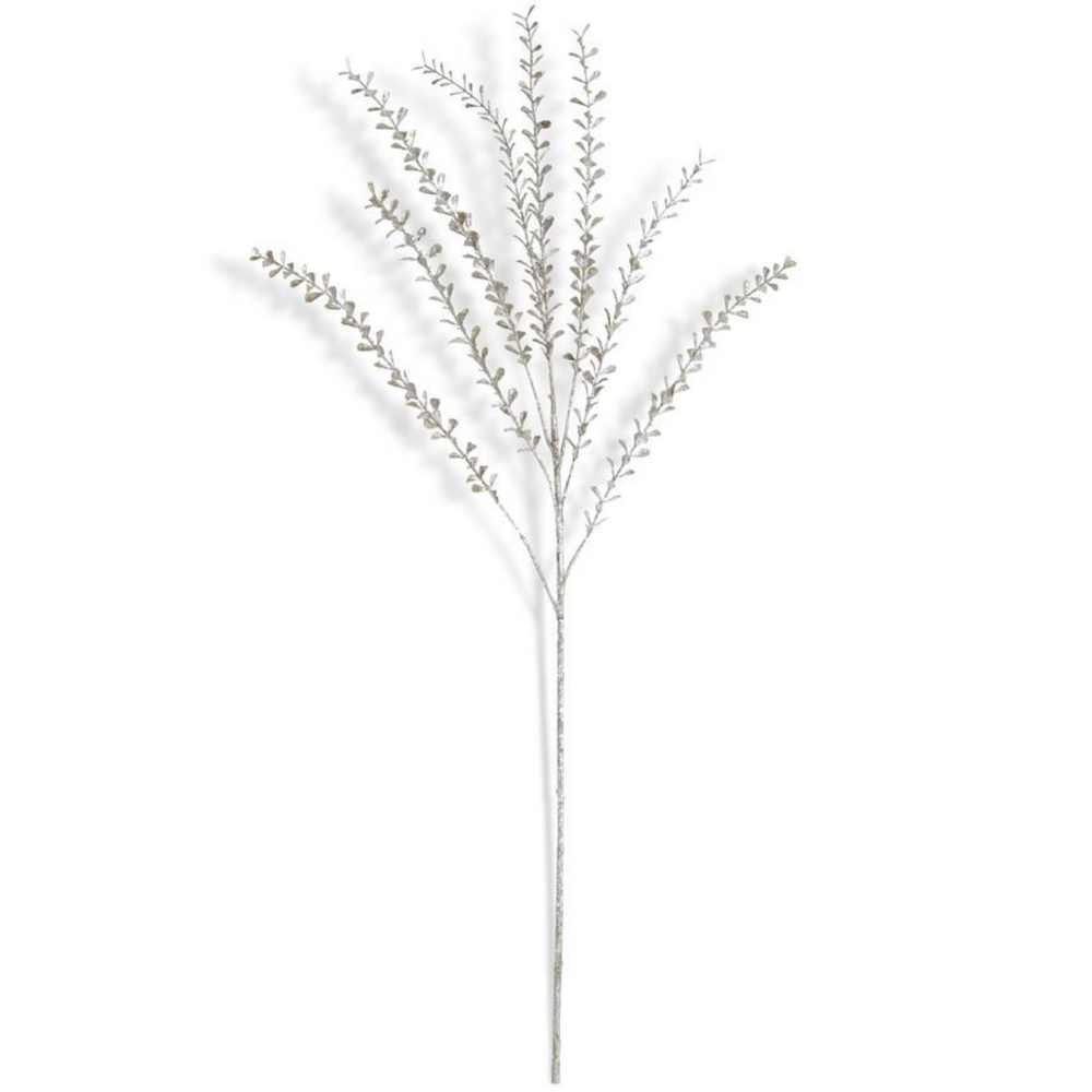 53468A-SI 31" Silver Glittered Stem Mini Teardrop Leaves