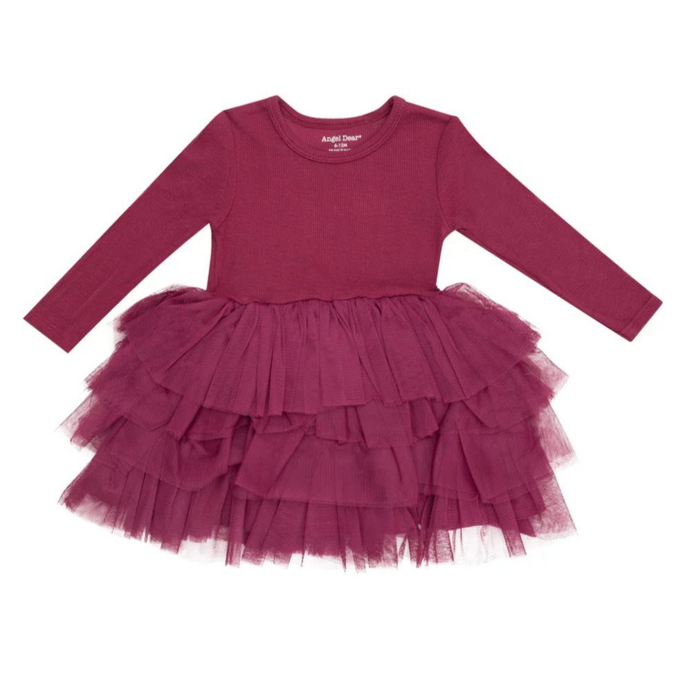 Angel Dear L/S Layered Tulle Dress | Ribbed Rose Bud