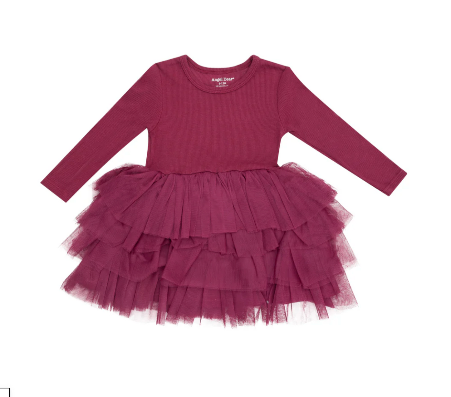 Angel Dear L/S Layered Tulle Dress | Ribbed Rose Bud