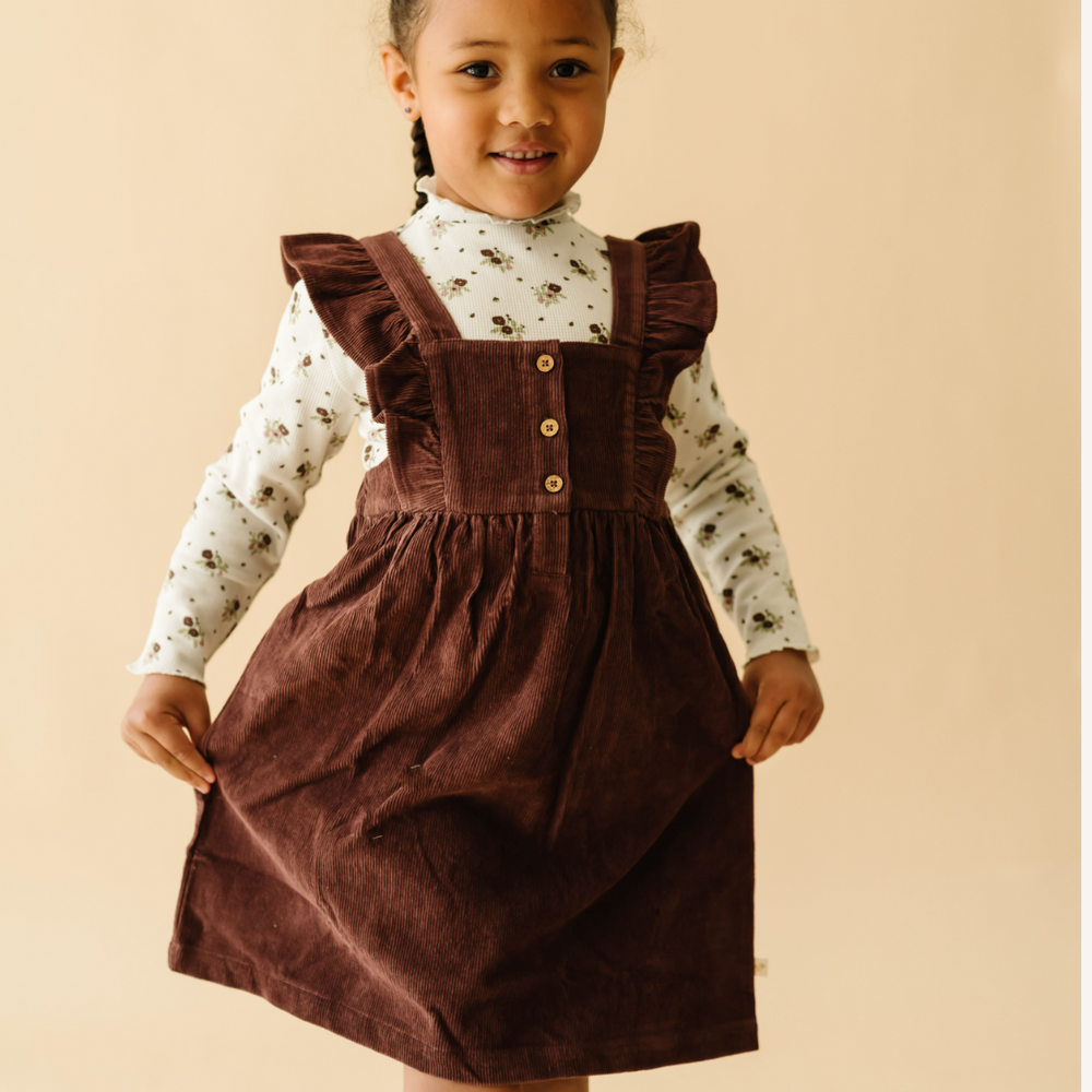 Organic Corduroy Ruffle Dress | Plum