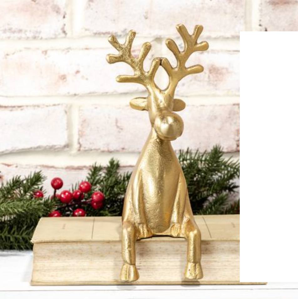PDDE2404 Gold Sitting Shelf Edge Reindeer