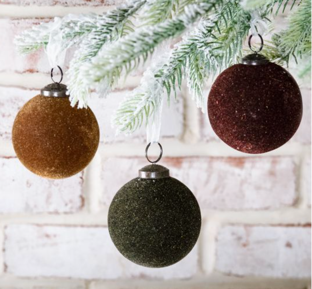 PDAO25-21AO Assorted 3" Grey/Rust/Brown Velvet Ornament