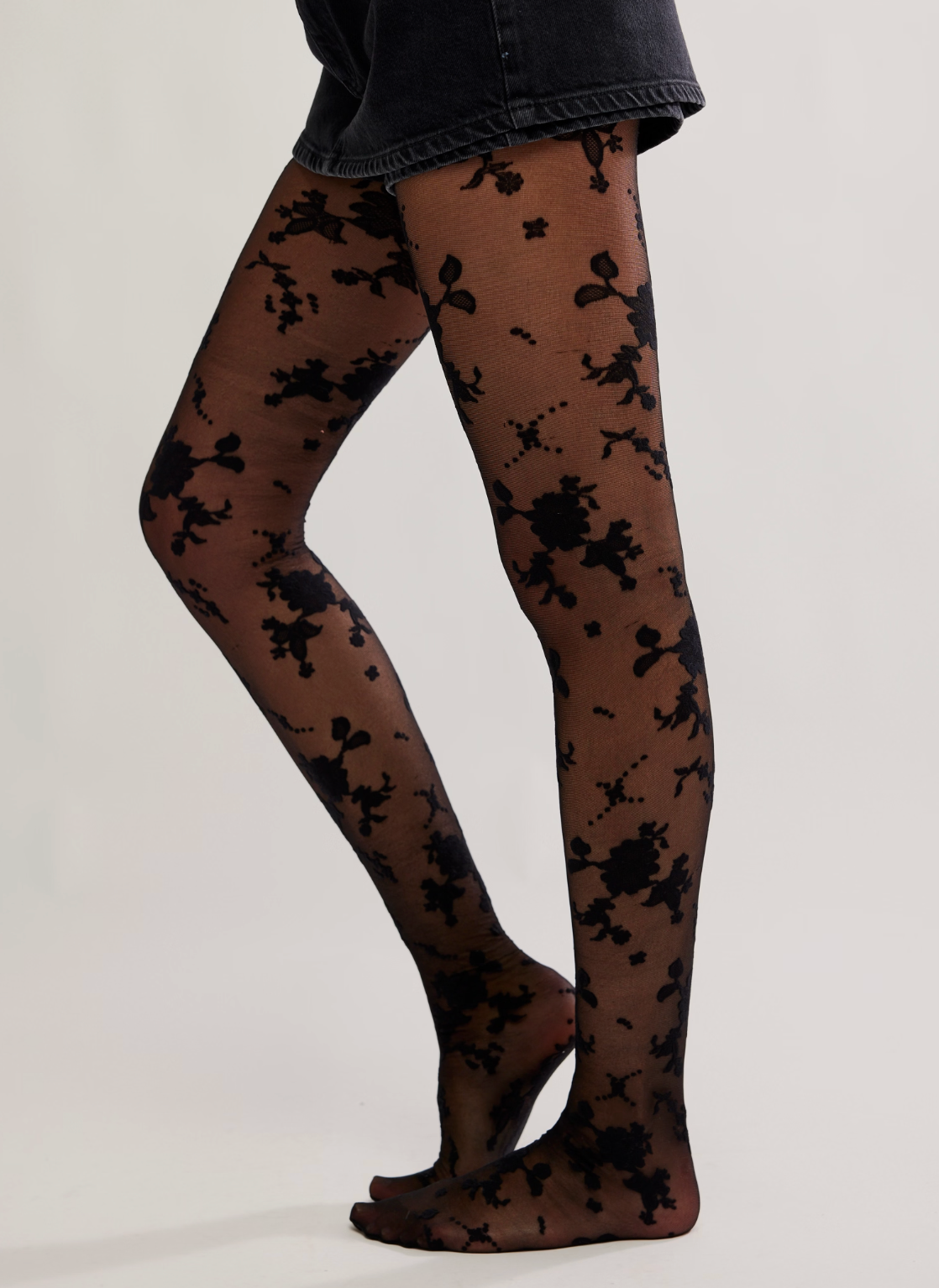 Flocked Floral Tight | Black Combo
