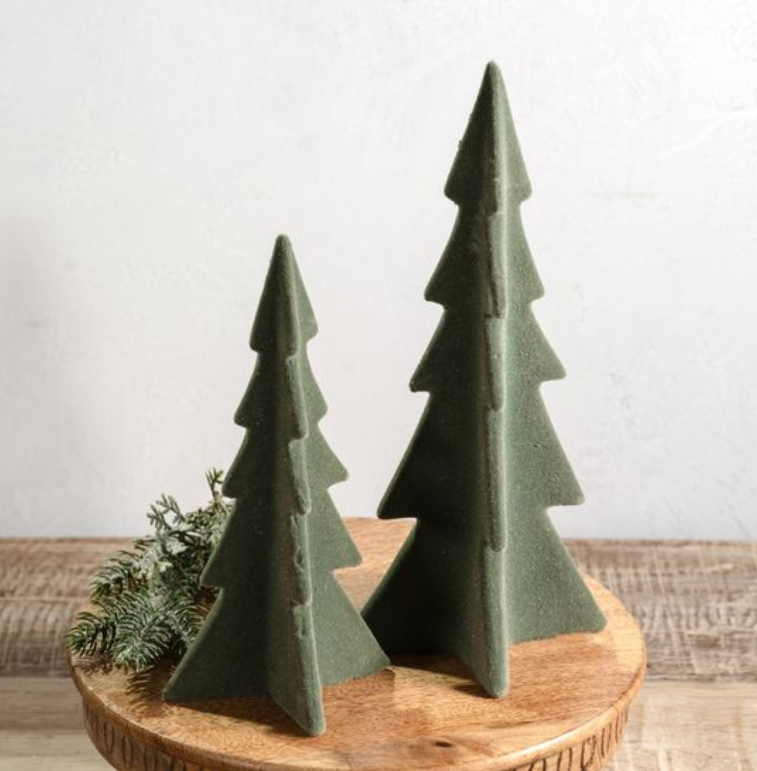 PDOU25-45OU Set of 2 Green Velvet Pointy Trees