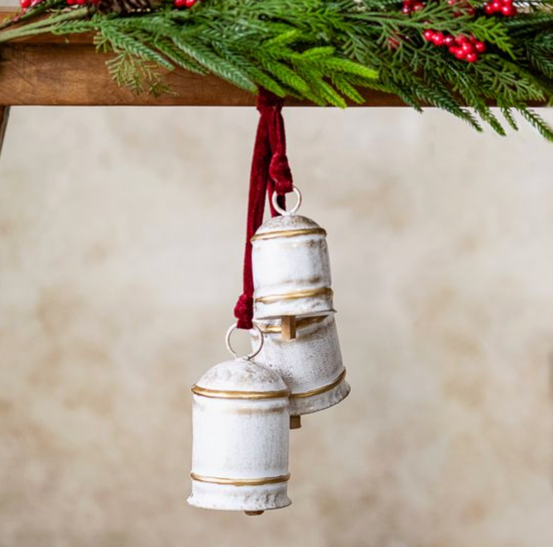 PDIV26-31IV White/Gold Set of 3 Cow Bell | Red
