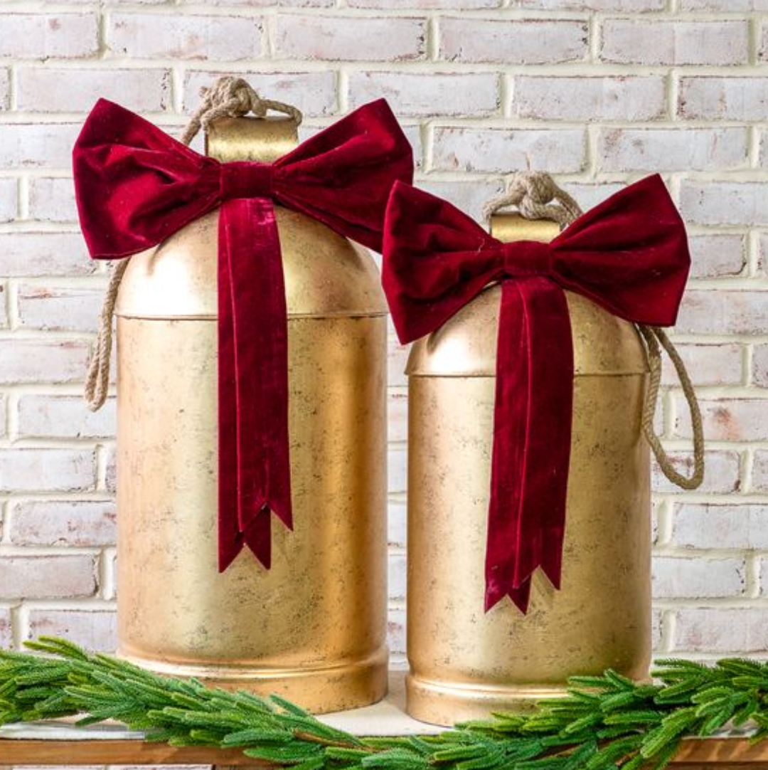 PDNC26-56NC Set of 2 Gold Bells with Bow| Red Velvet