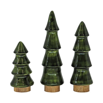 WXI143510-3S Set of 3 Wood & Green Enamel Christmas Trees