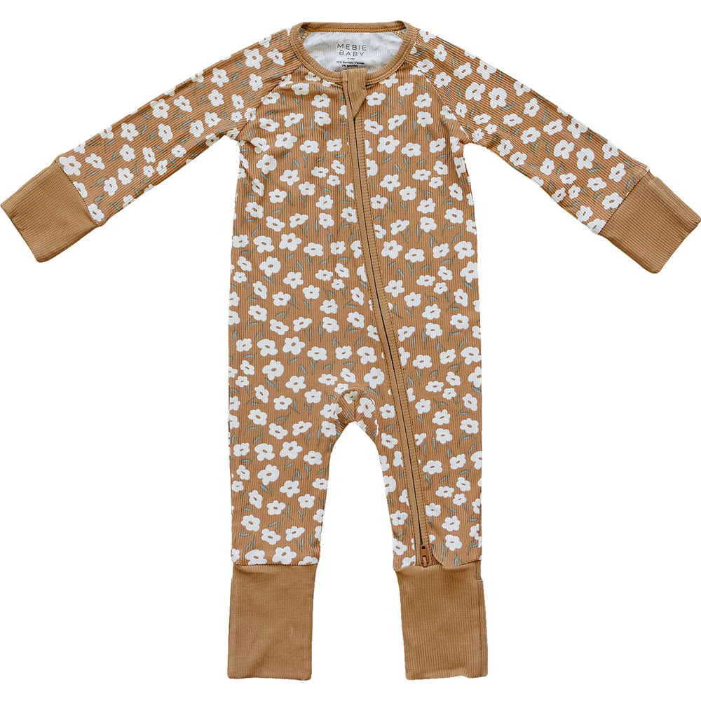 Mebie Baby Ribbed Bamboo Zipper | Mustard Floral