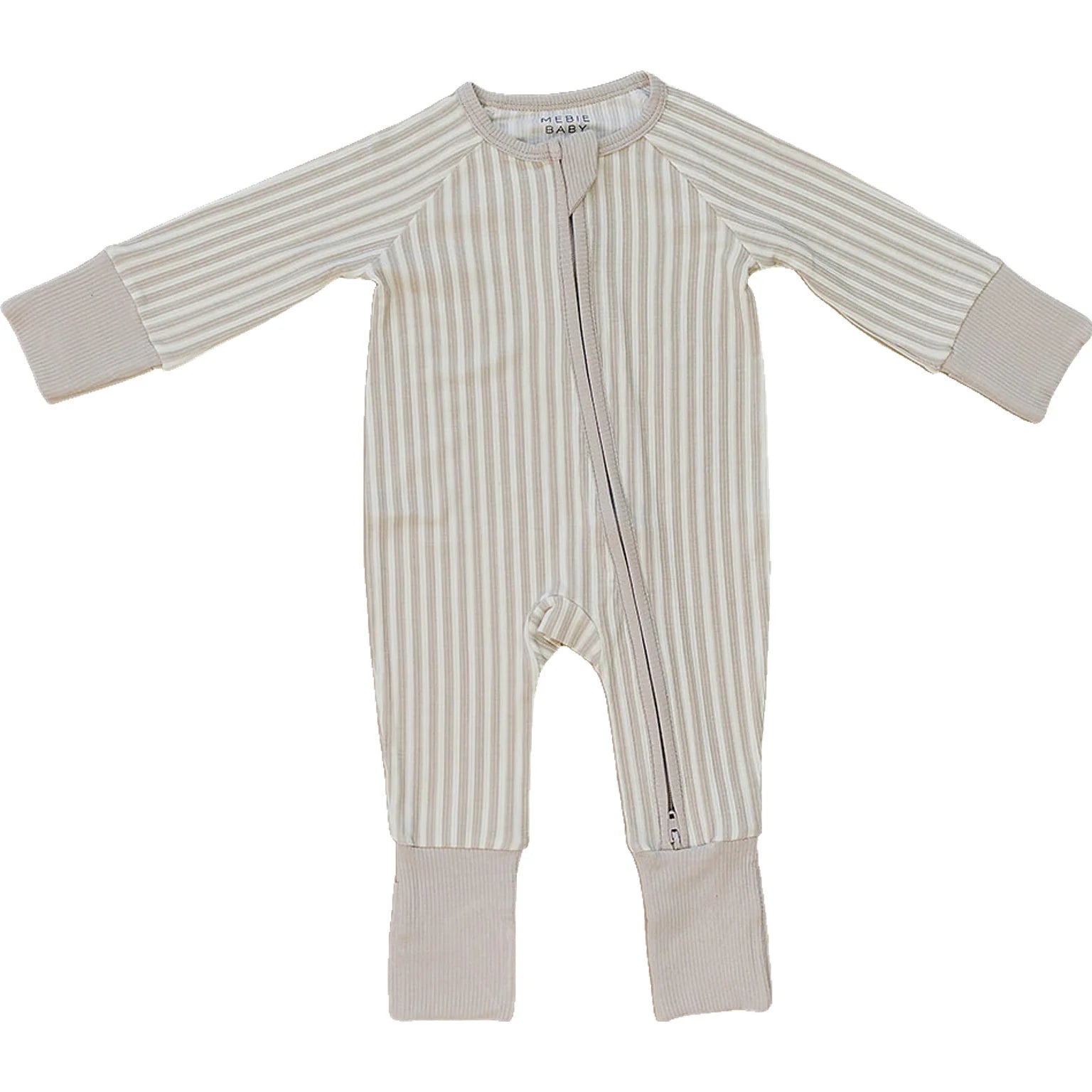 Mebie Baby Convertible Romper | Taupe Stripe Ribbed