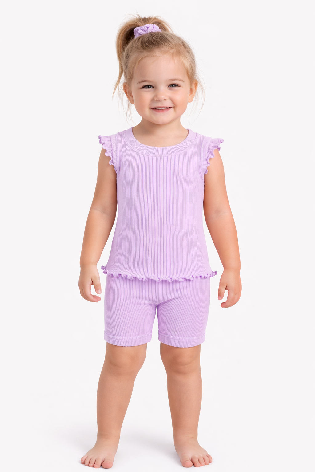 Toddler Girls Rib Seamless Tank and Bike Short Set | Pastel Lilac
