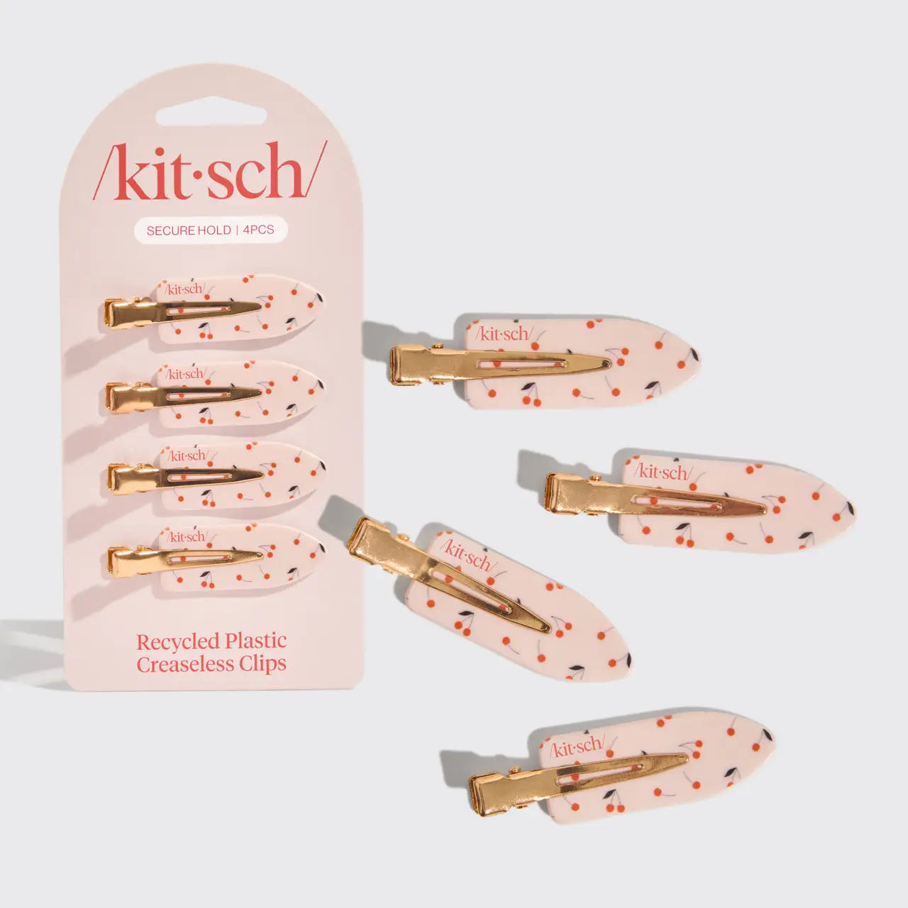 Kitsch Recycled Plastic Creaseless Clips 4pc. Set | Cherry Print
