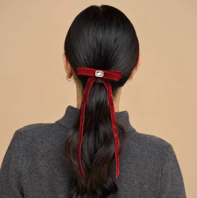 Velvet & Gemstone Bow Hair Clip