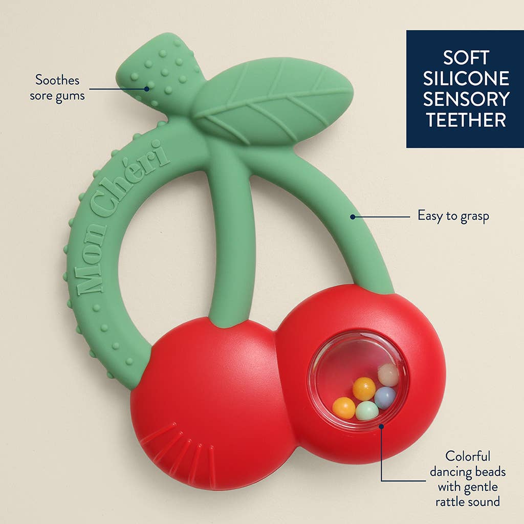 Bitzy Shake Silicone Teether with Rattle | Cherries
