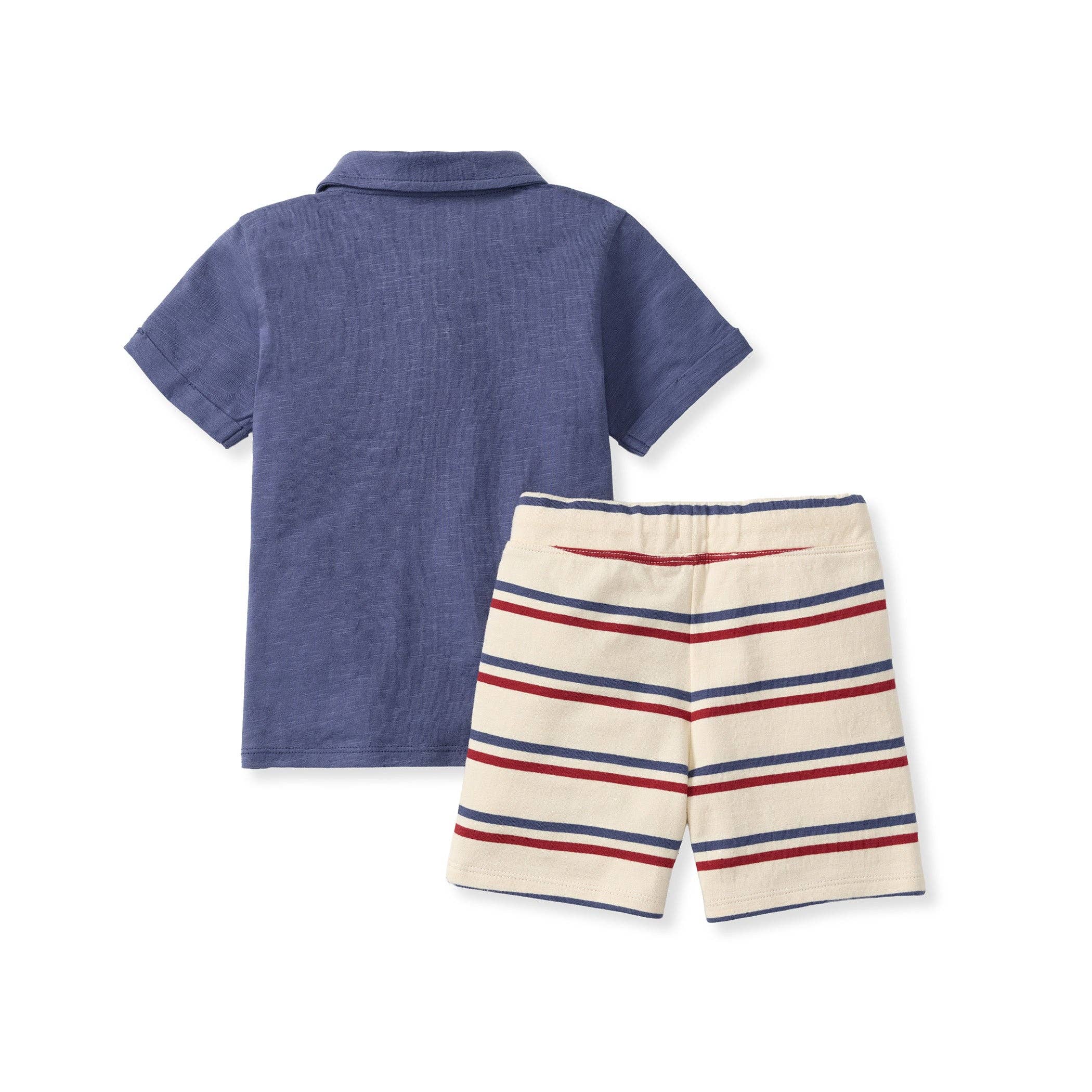 USA Stripe Polo Shirt & Shorts Set | Red/Blue