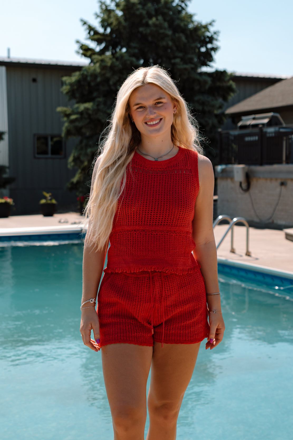 Olivia Crochet Tank & Short Set | Red