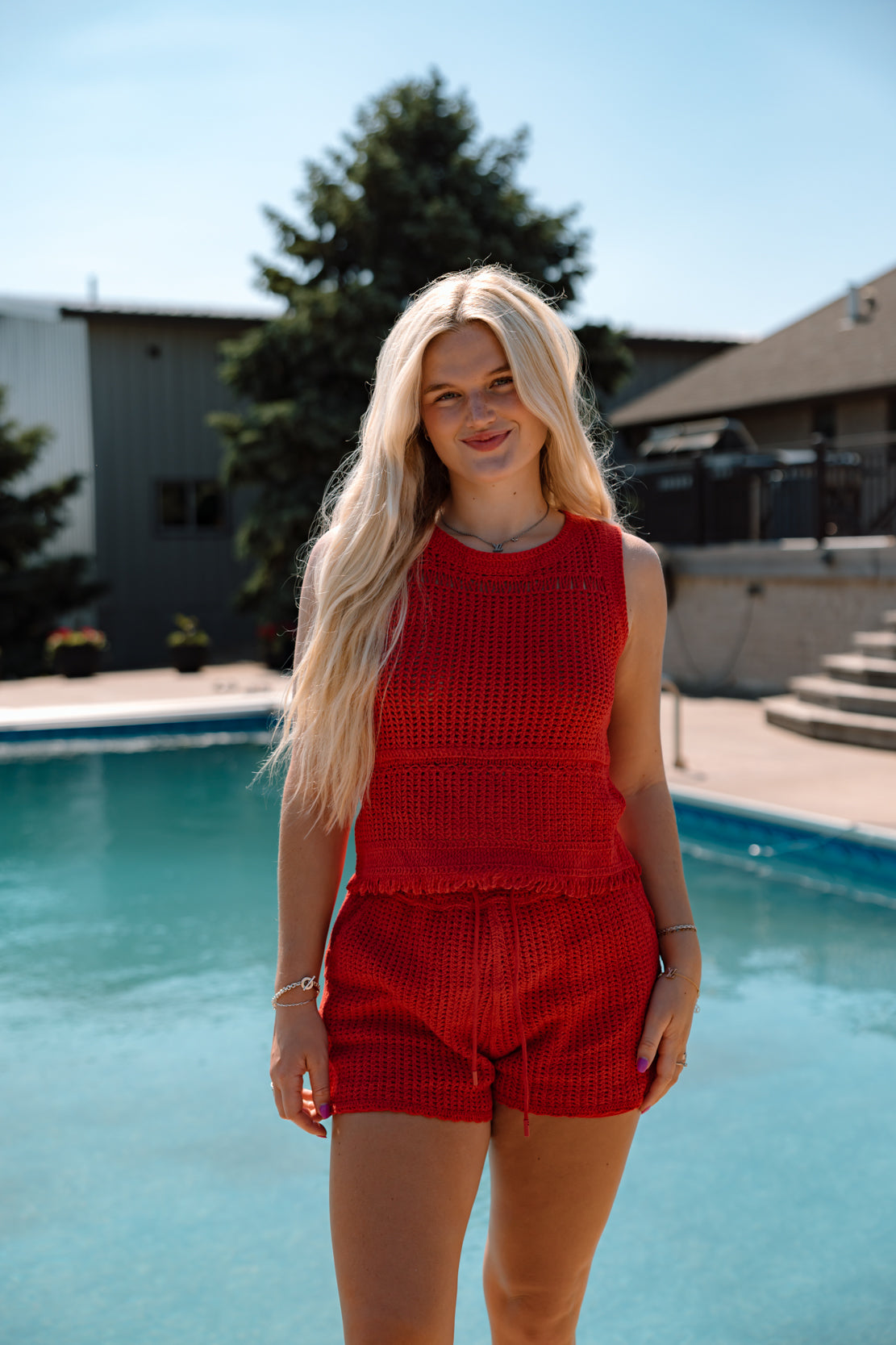 Olivia Crochet Tank & Short Set | Red