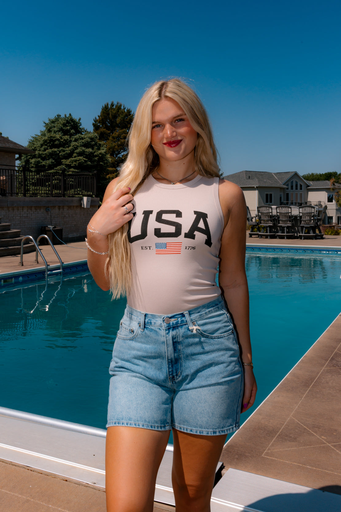 USA Graphic Tank Top | Khaki