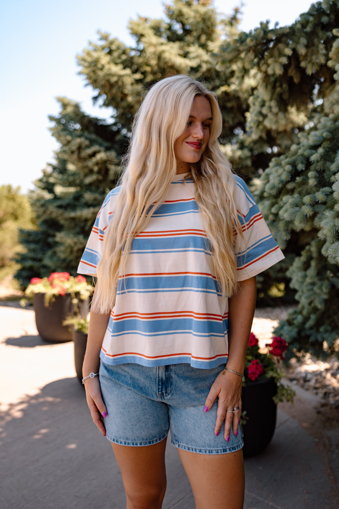 Cassius Striped Tee | Cream Blue