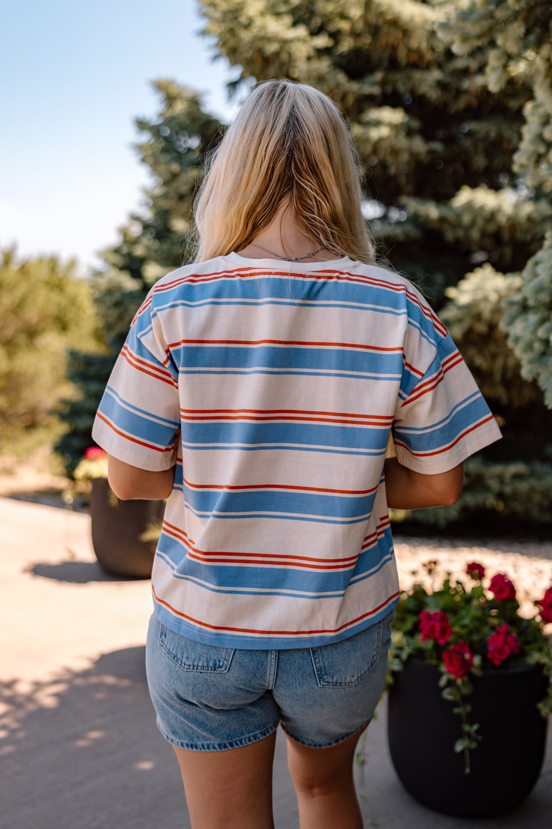 Cassius Striped Tee | Cream Blue
