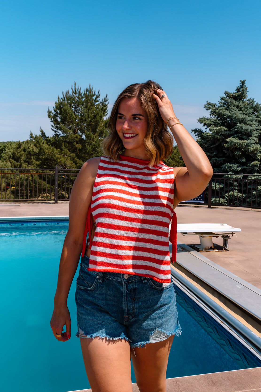 Addy Striped Side Tie Tank | Red/White