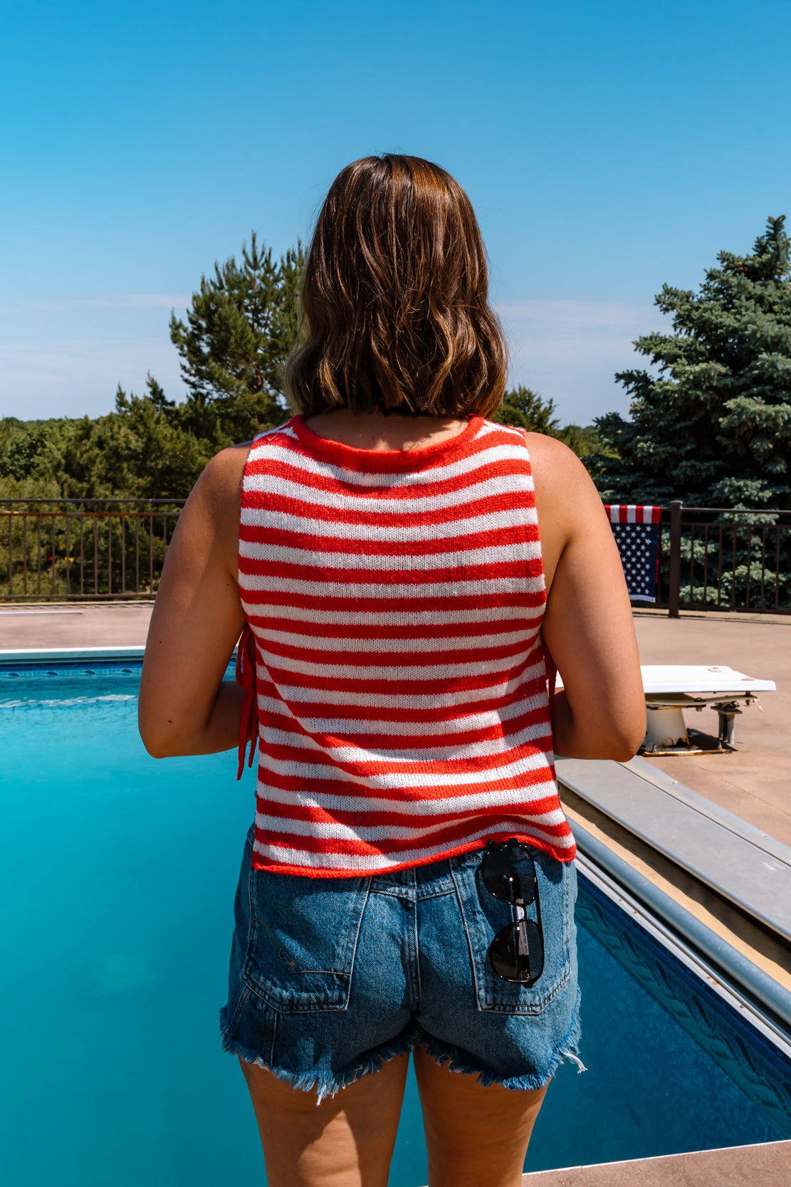 Addy Striped Side Tie Tank | Red/White